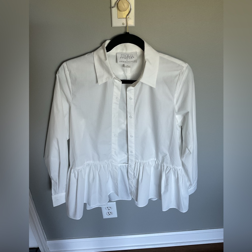Anthropologie White Collared Blouse with bows in the back